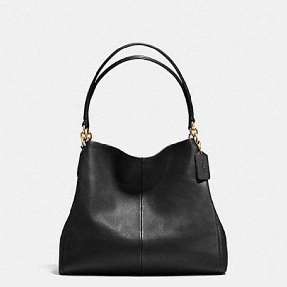Coach Handbags - Coach Black Leather Shoulder Bag with Gold Hardware